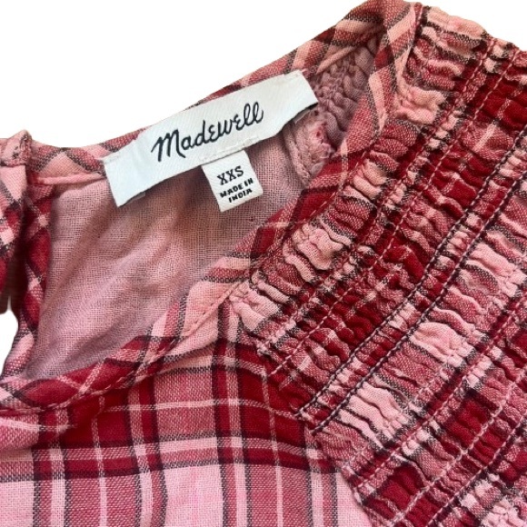Madewell Flannel Smocked-shoulder Top in Plaid - Picture 6 of 7